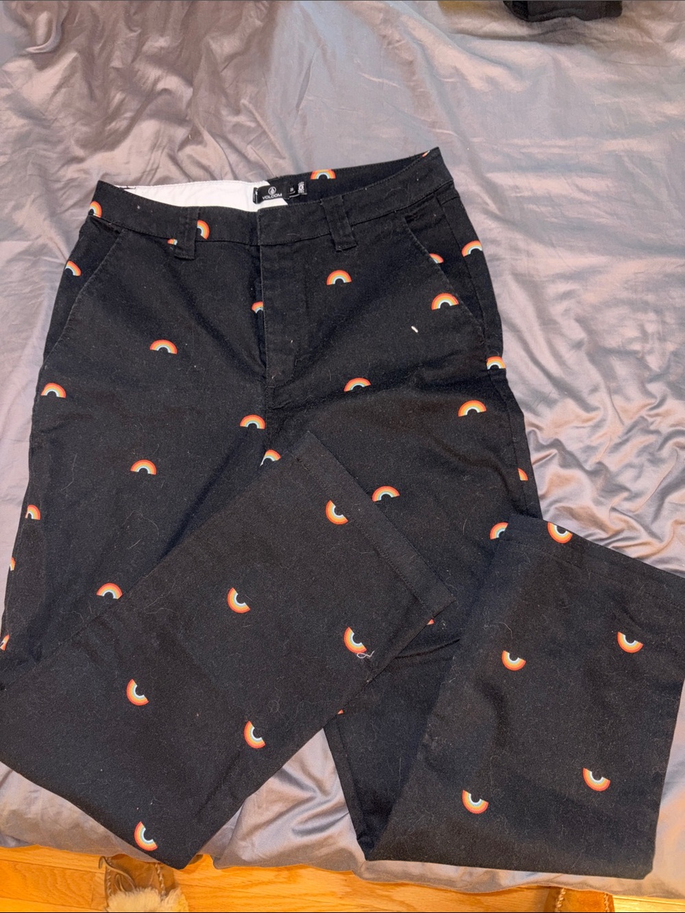 Volcom Black Chino Pants with Small Rainbows